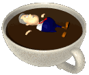 Richard Smalley floating in a giant cup of coffee, during exams.